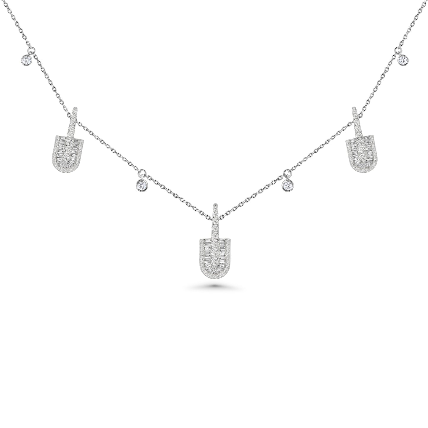 U Trio Baguette Necklace With Charms