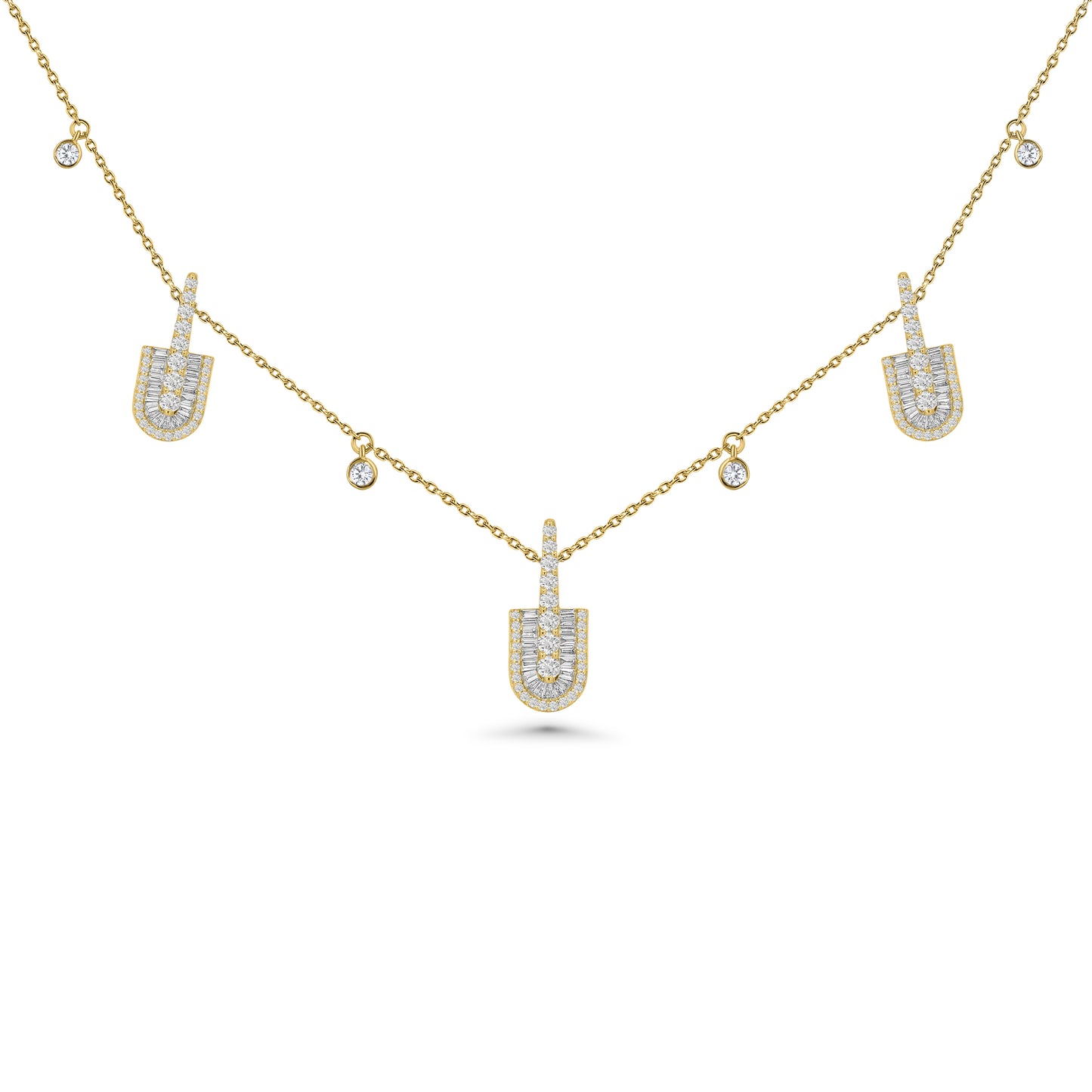 U Trio Baguette Necklace With Charms
