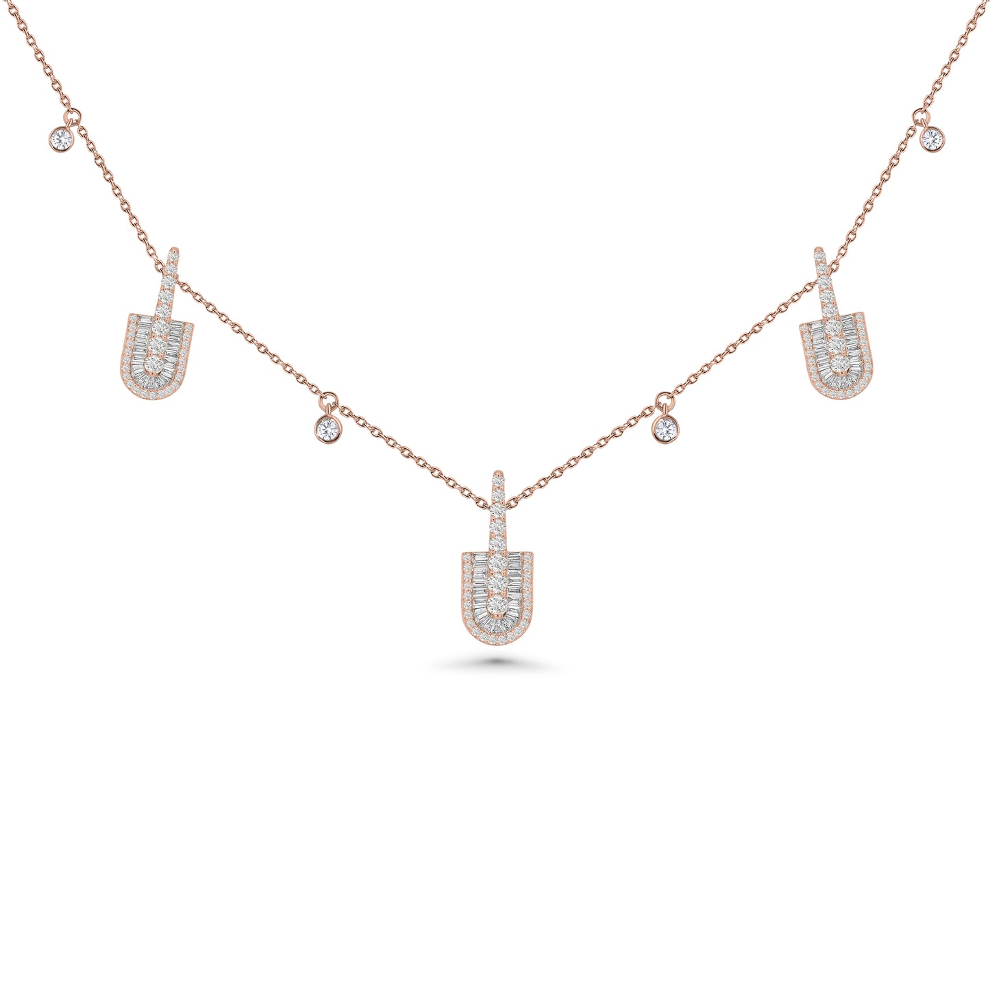 U Trio Baguette Necklace With Charms