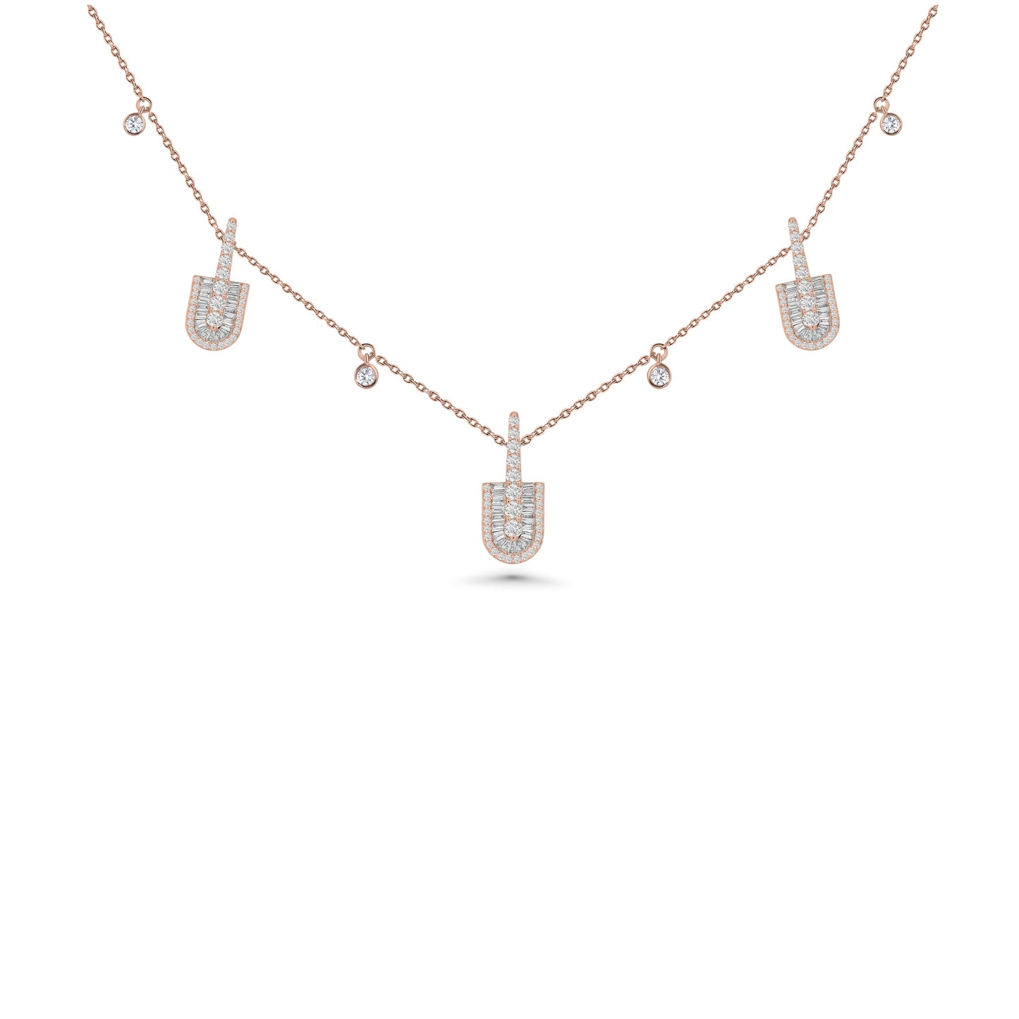 U Trio Baguette Necklace With Charms