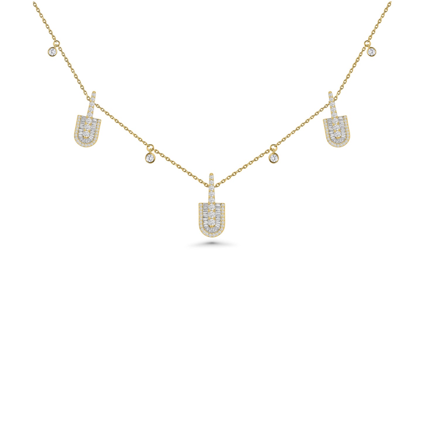 U Trio Baguette Necklace With Charms