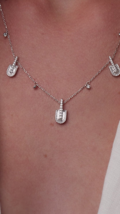 U Trio Baguette Necklace With Charms