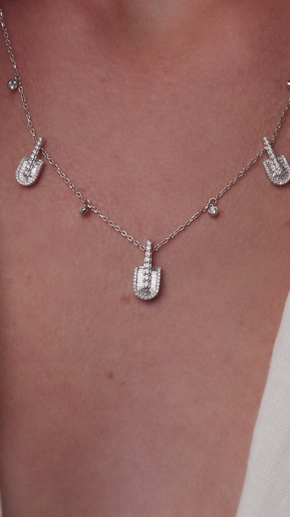 U Trio Baguette Necklace With Charms